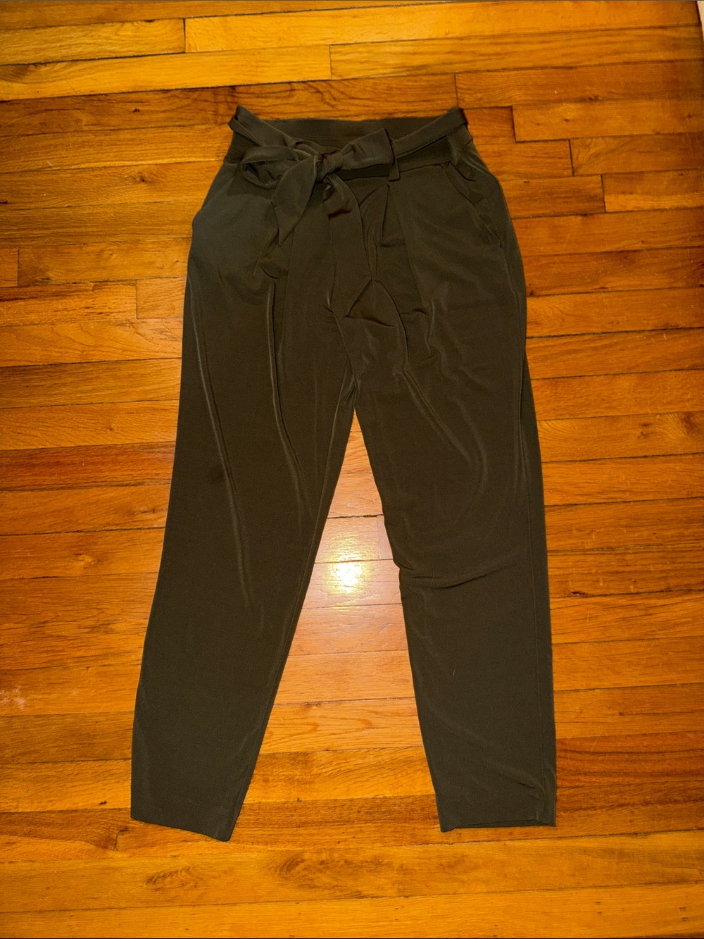 Express Olive High-Waist Paperbag Tie Trousers